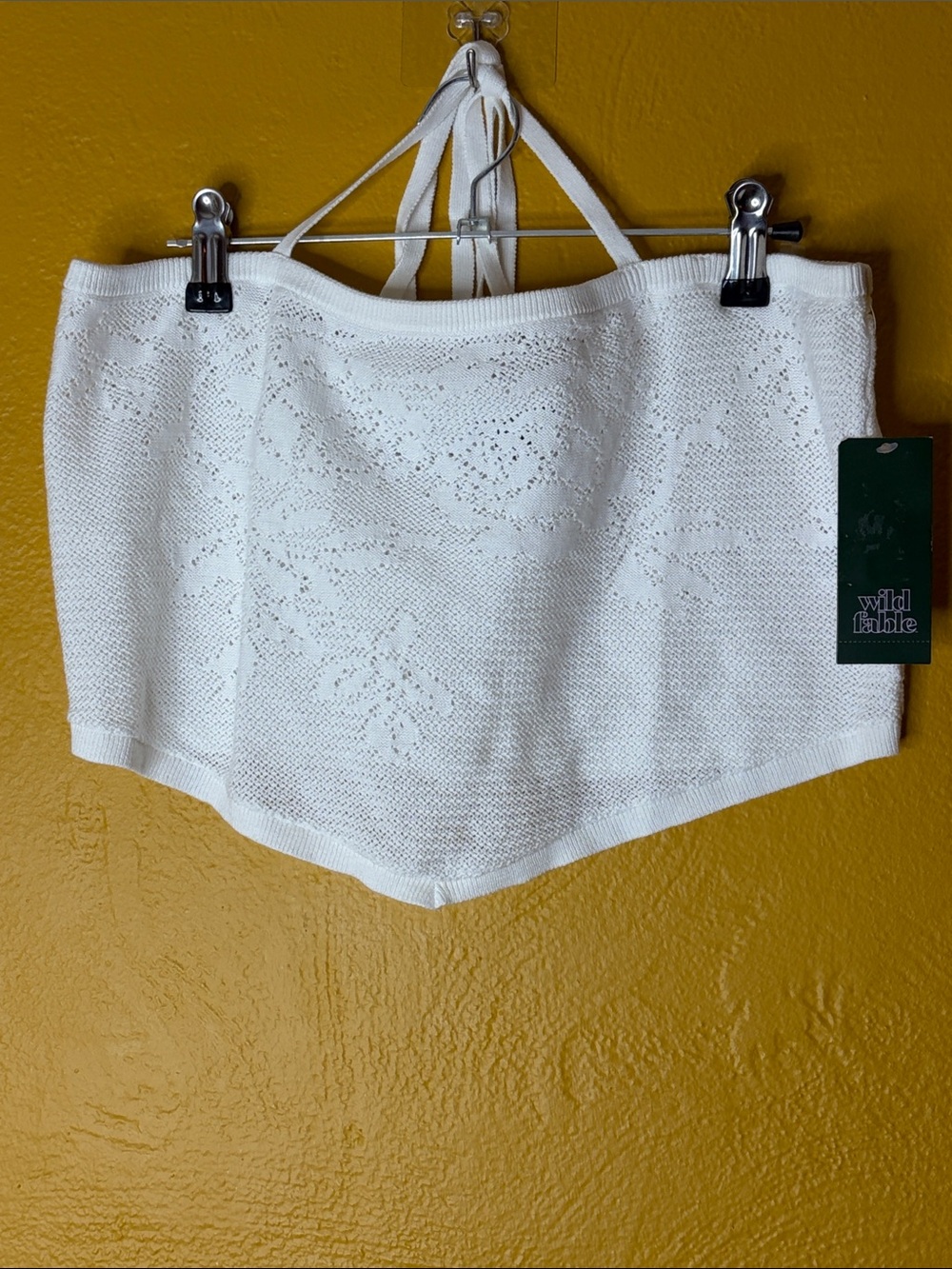 wild fable White Knit Floral Eyelet Halter Cropped Tube Top NWT XL